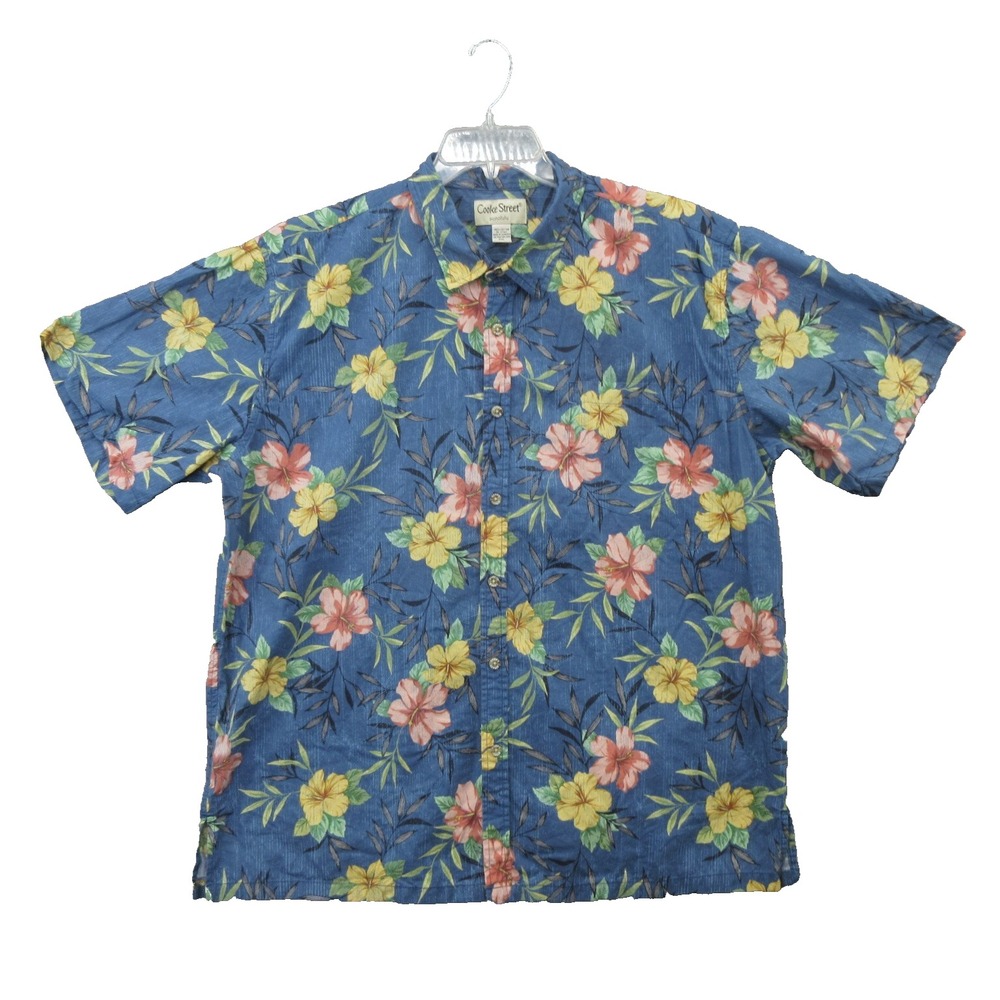 Cooke Street Honolulu Men's Hawaiian Shirt 2XL Blue Floral Short Sleeve Collared